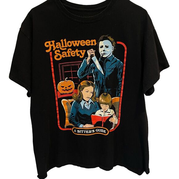 Halloween Graphic Shirt Adult Large Horror Sitters Guide Novelty Michael Myers - Picture 1 of 7